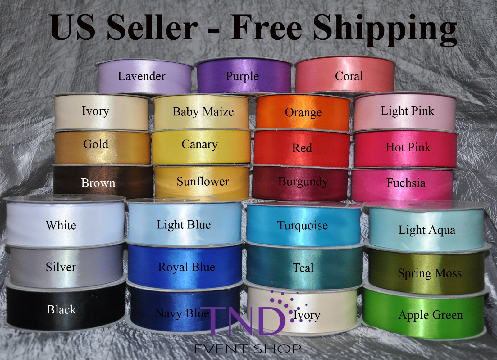 DOUBLE FACE SATIN RIBBONS 100% POLYESTER 1.5″ 7/8″ 5/8″ 3/8″ WIDE 50/100 YARDS
