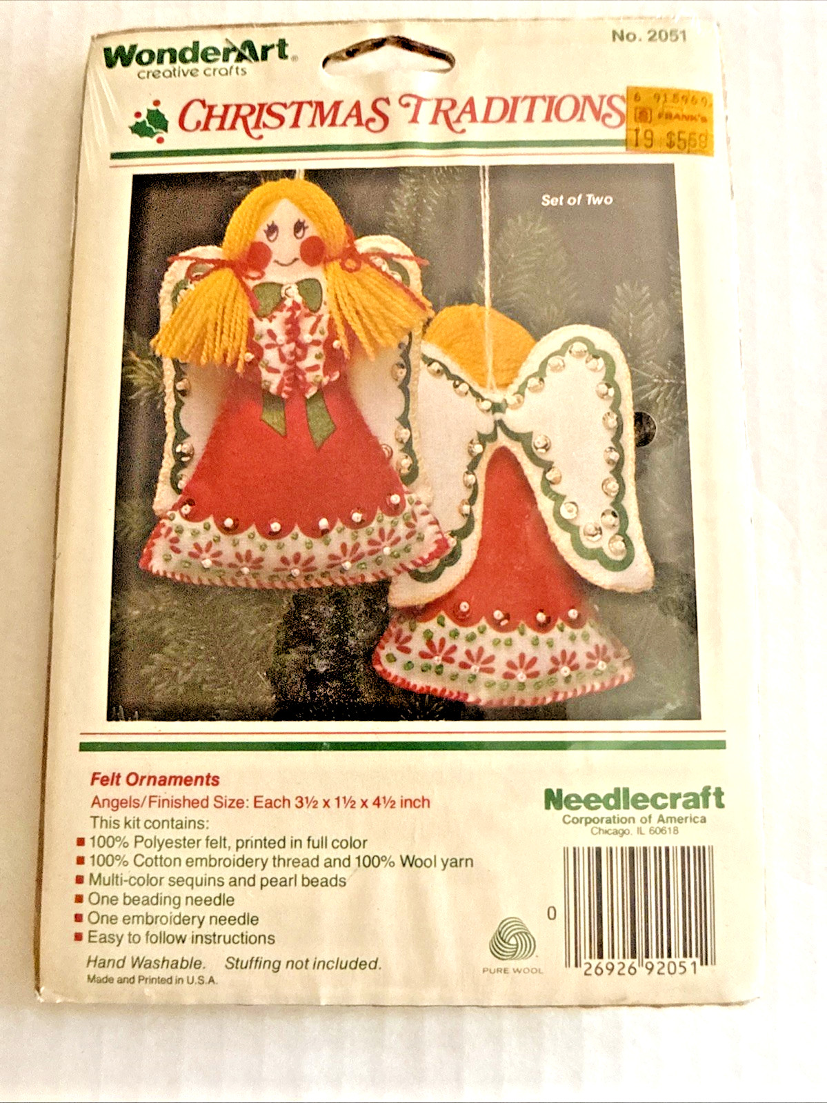 Vintage Sealed Wonderart Christmas Traditions Tree Ornaments ANGELS Felt Sequins