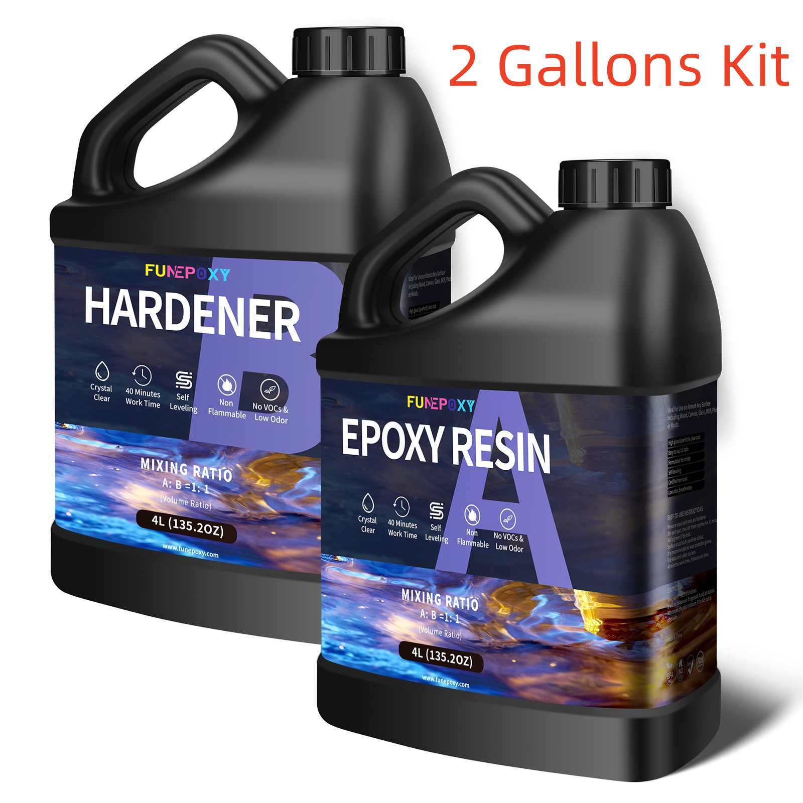 Crystal Clear Epoxy Resin – 2 Gallons Kit – Food Safe 1:1 AB Glue Fast Cure