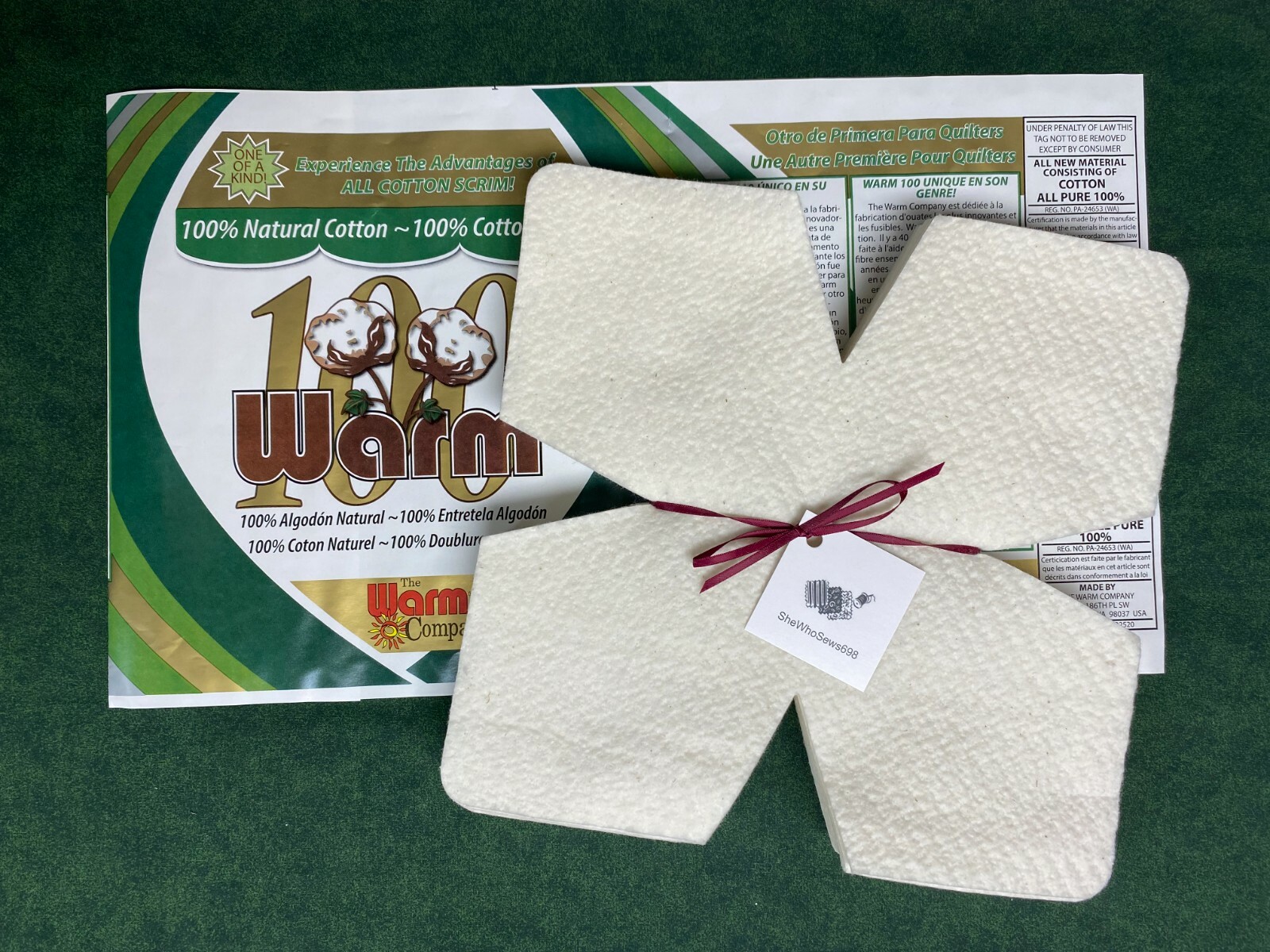 24 – 10″ Pre Cut Squares 100% Cotton Batting Soup Bowl Cozy Lining Warm Company