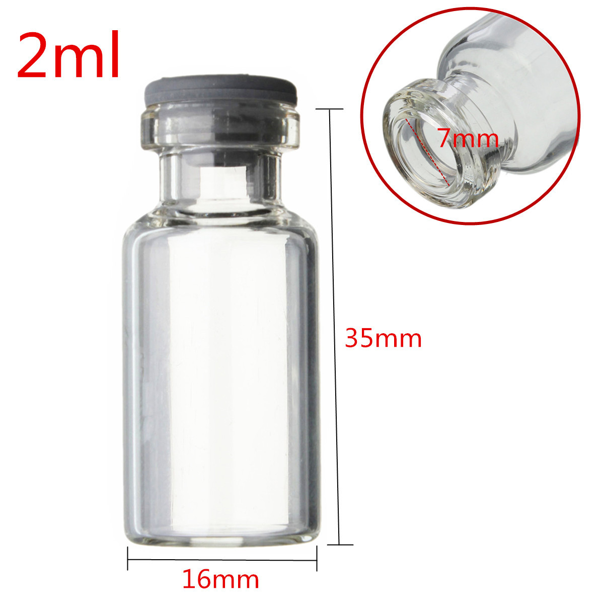 10Pcs 2ml Small Empty Sample Vials Clear Glass Bottles With Butyl Rubber Stopper