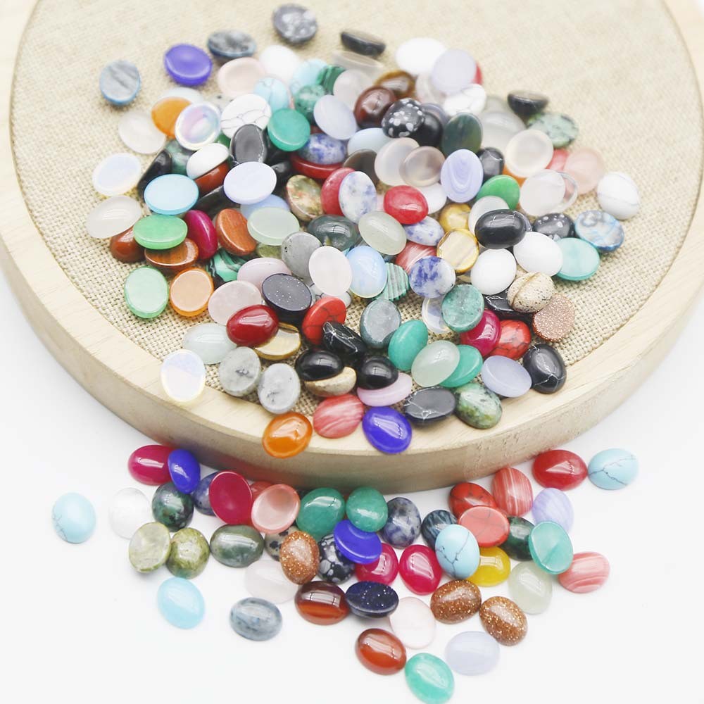 100pcs Mixed Natural Stone Oval CAB CABOCHON 8x10mm for DIY Jewelry No Holes
