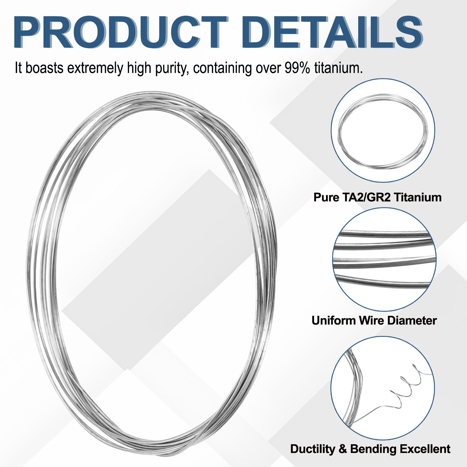 Titanium Wire TA2 13 Feet/4m 15 Gauge 1.5mm Silver | GR2 Pure Titanium Wires