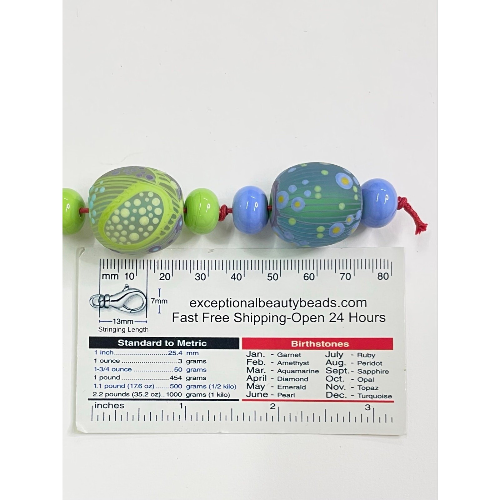 Handmade Lampwork Green Blue Abstract Etched Matte Glass Bead Set-Jewelry Making