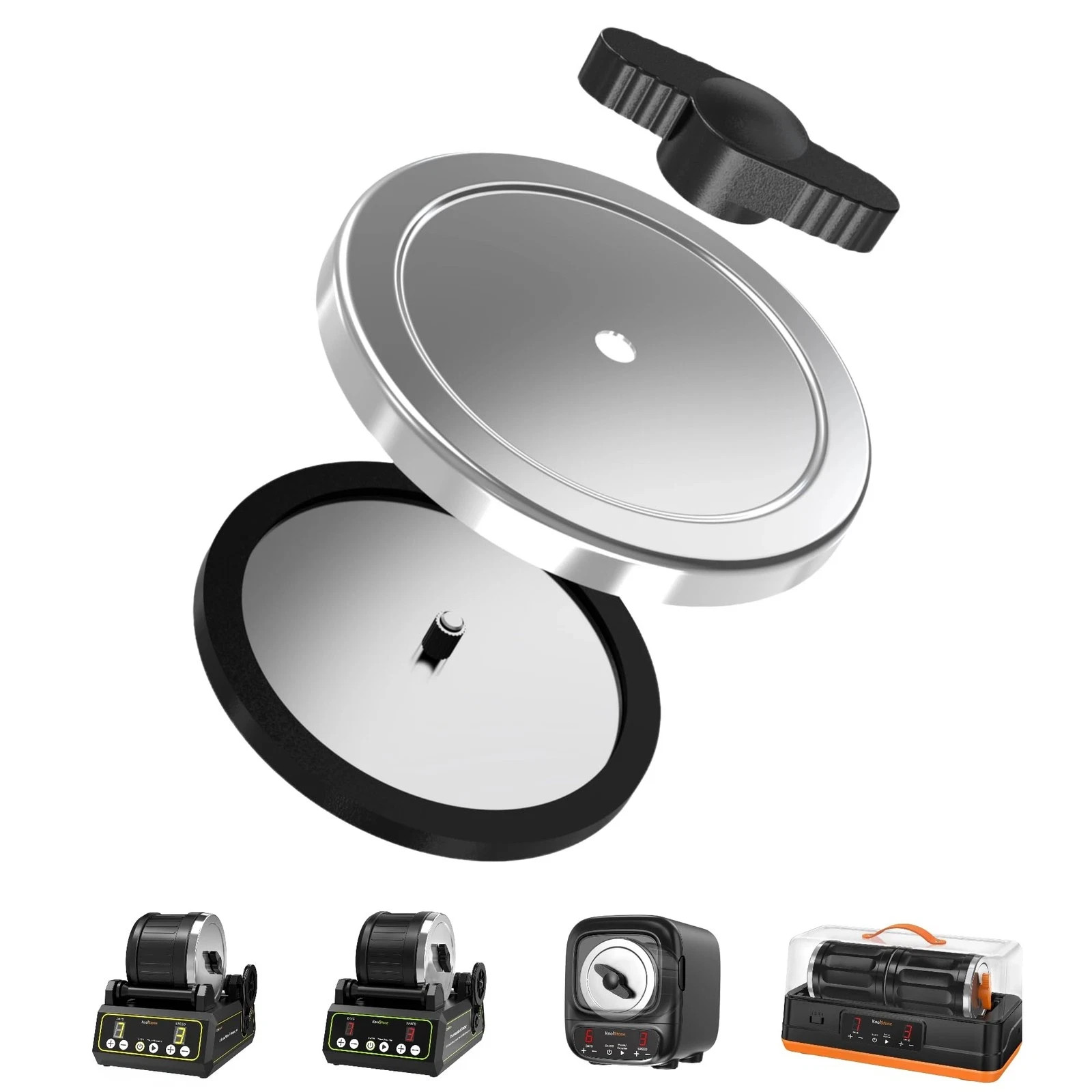 KoolStone Rock Tumbler Barrel ‘s Top Lid Accessories, Only Black & Silver