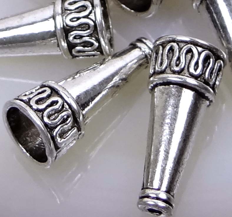 10 Antique Silver Pewter Cone Beads Caps 22x10mm