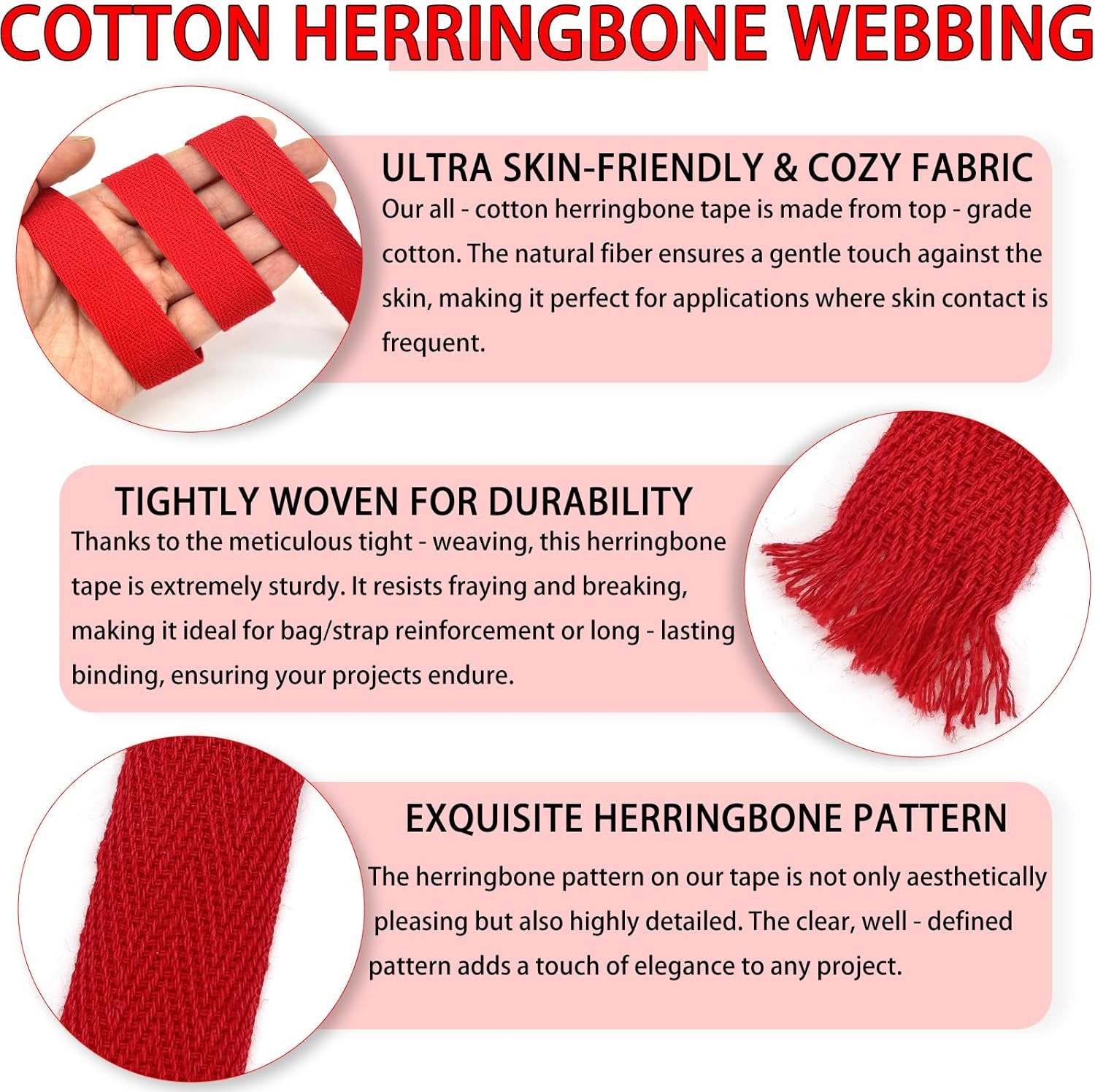 Cotton Twill Tape Ribbon – 100 Yards 3/4Inch, 20 Colors Webbing Straps Herringbo