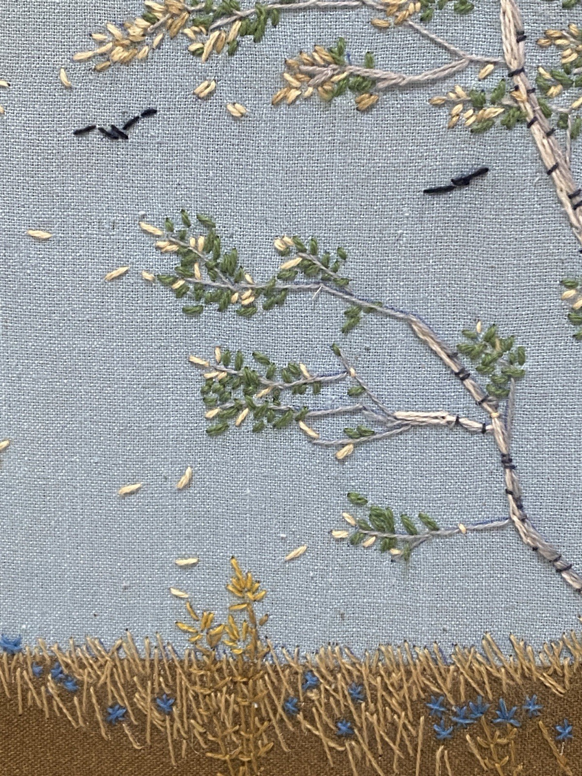 Vintage Paragon Birch in the Wind Crewel Embroidery Framed Mid Century Art 26×20