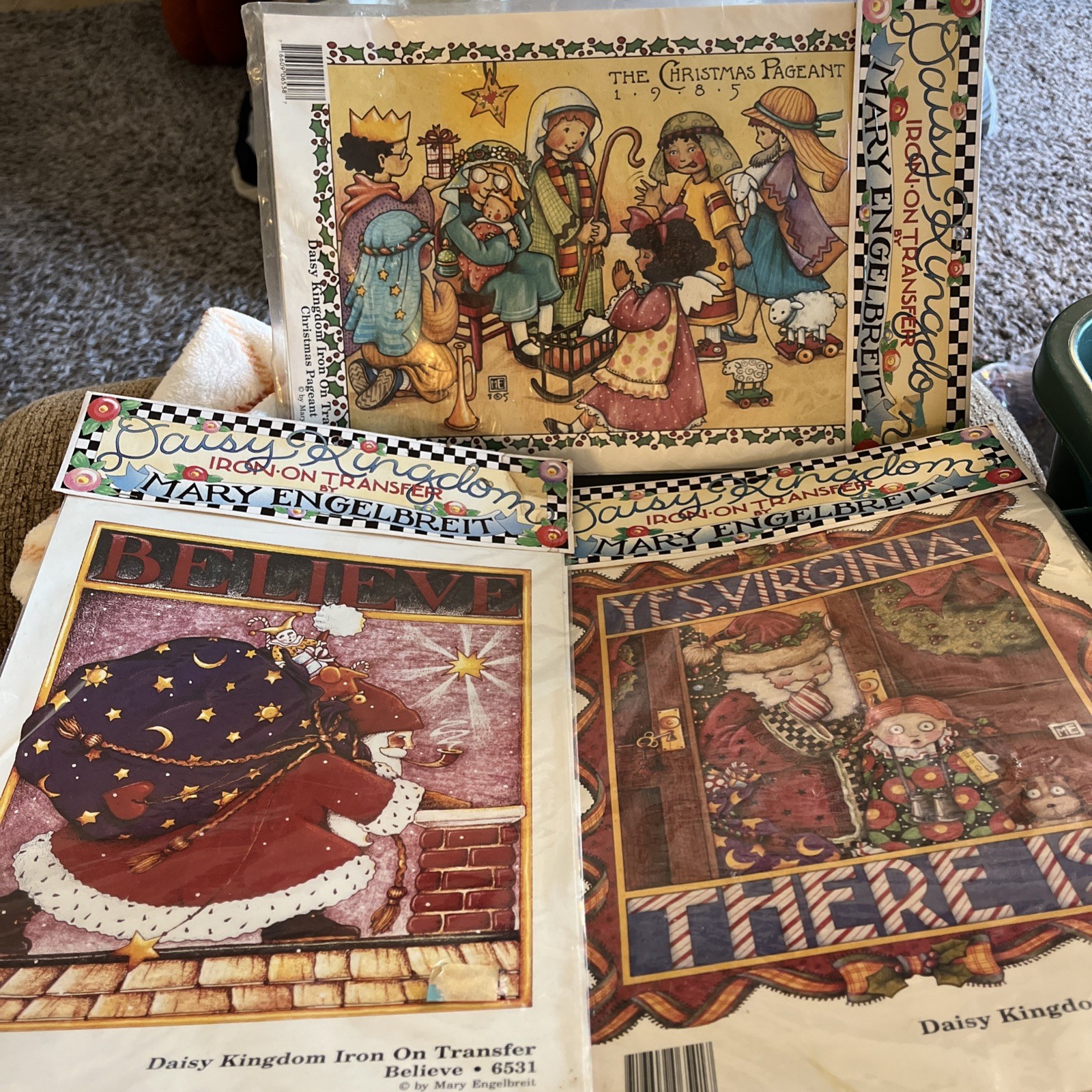3 Vtg Daisy Kingdom Mary Engelbreit Iron On Transfers Yes Virginia Believe