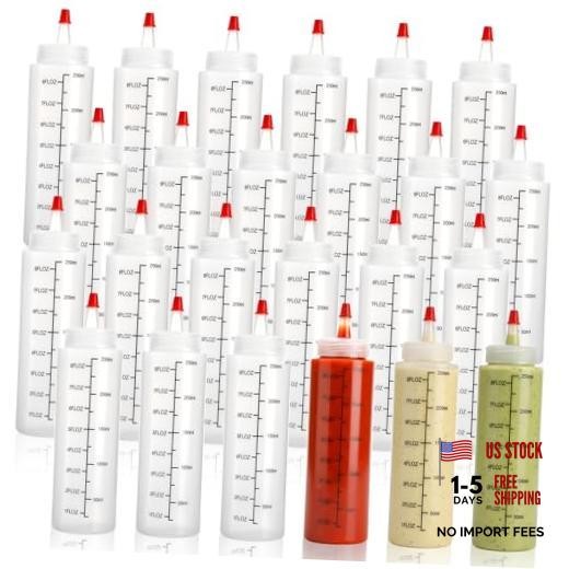 24-Pack 8 oz. (240 ml) Condiment Squeeze Bottles with Red Tip Cap – Durable