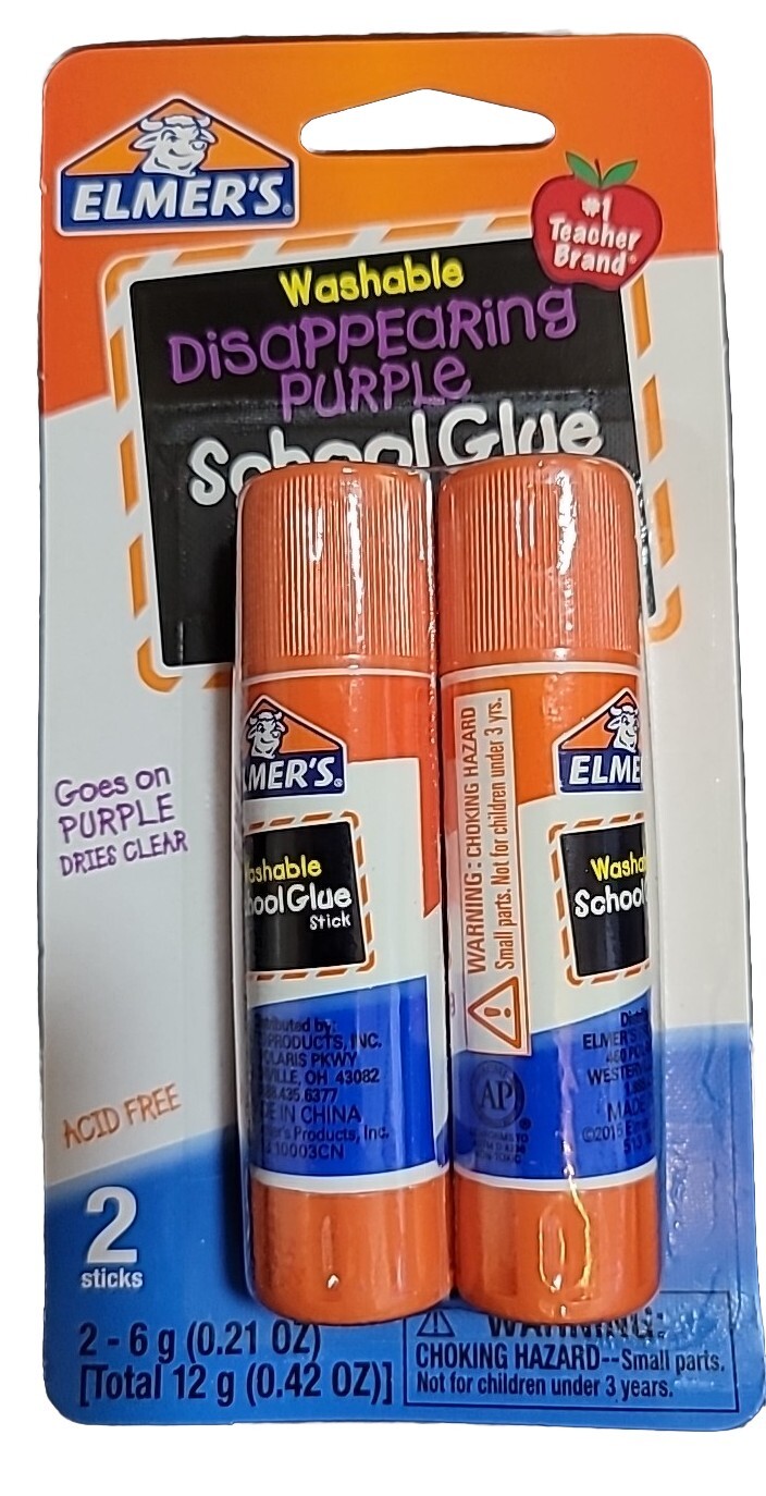 Washable Elmer’s School Glue Sticks 0.21 oz. Purple 2/Pack (E522)