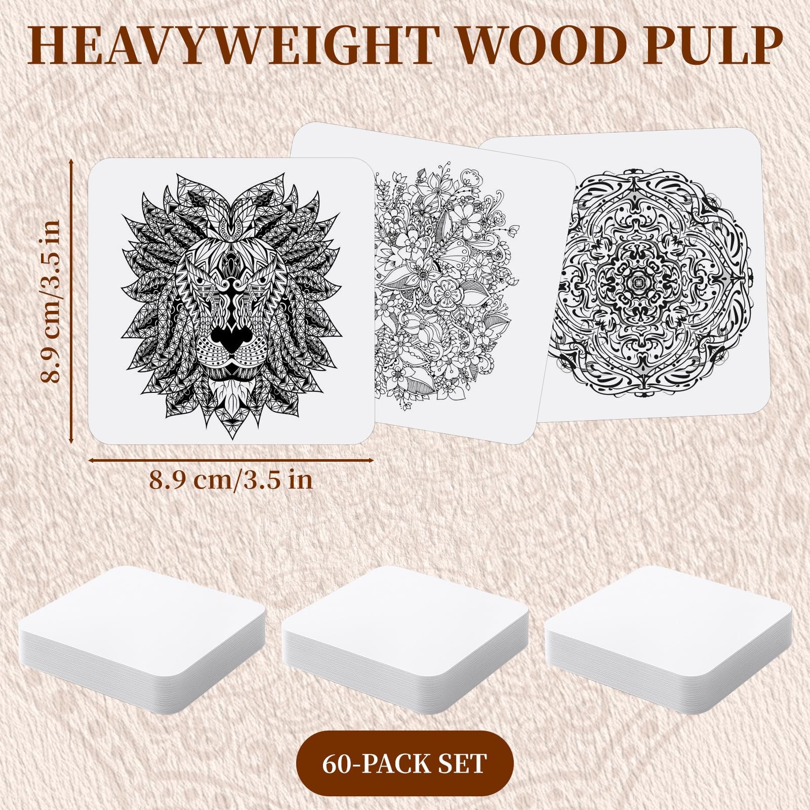 60 Pcs White Paper Tiles for Zen Square Art, 3.5” X 3.5” Blank Artist’S Tile T