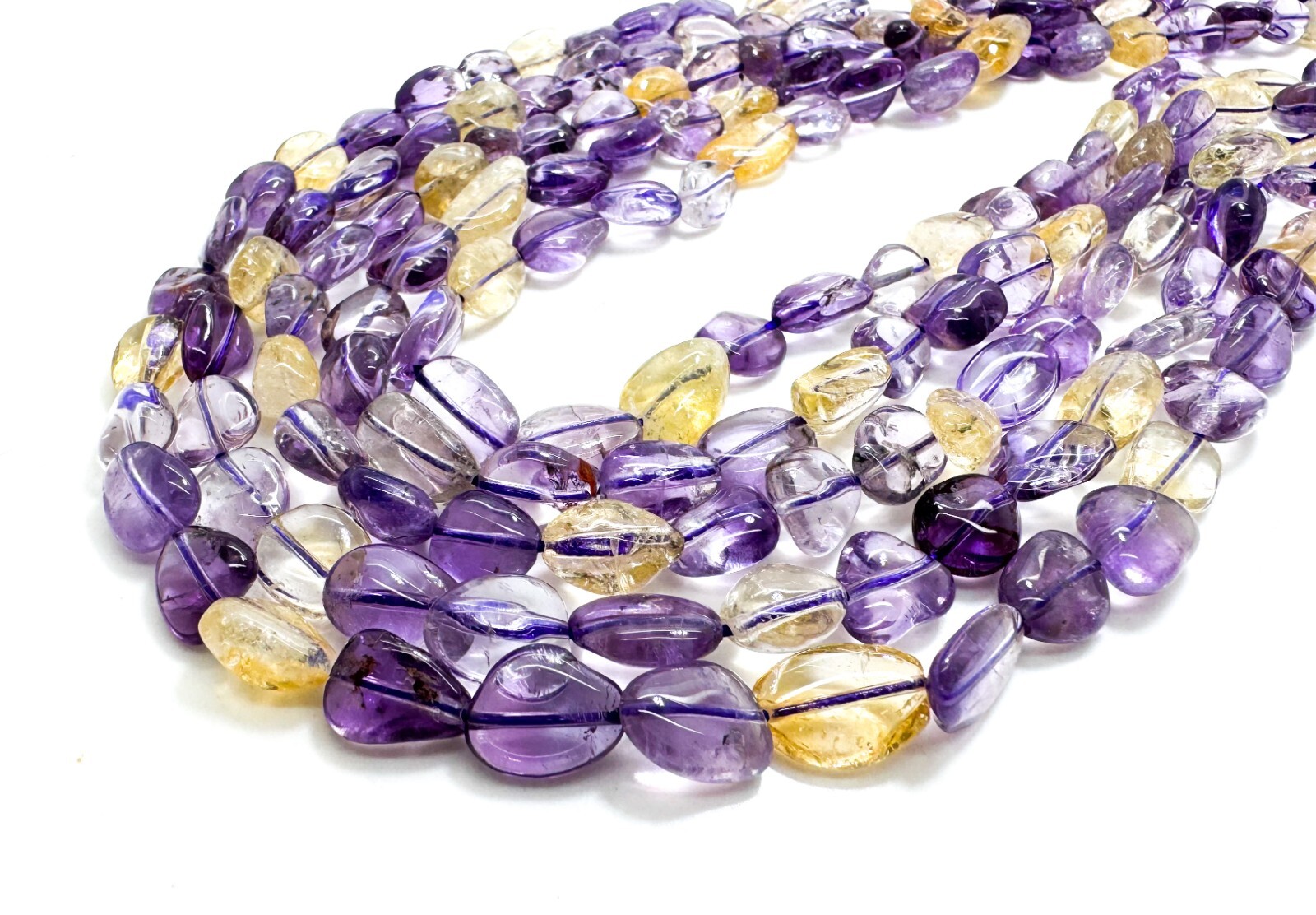 Natural Ametrine Polished Nugget Pebble Round Gemstone Beads PG318
