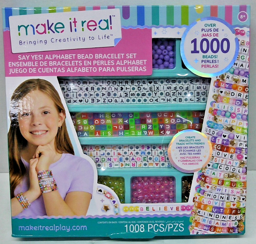 Make It Real: Say Yes! Alphabet Bead Bracelet Set – 1008pc DIY Jewelry Kit, 8+