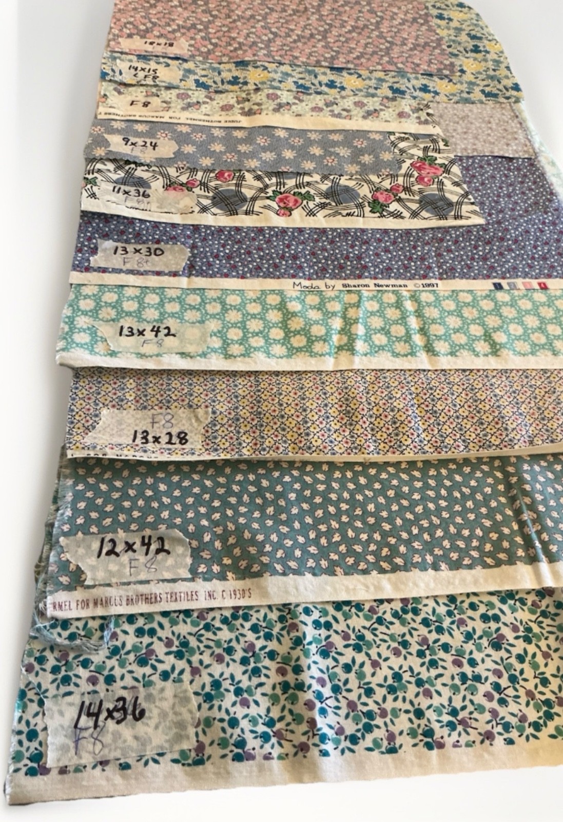 1930s Blues Reproduction Fabric- Feedsack Patterns – 10 Fat Eighths Bundle Lot