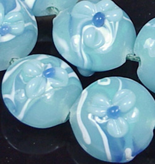 8 Lampwork Handmade Glass “Blue Dream” Lentil Beads 15mm
