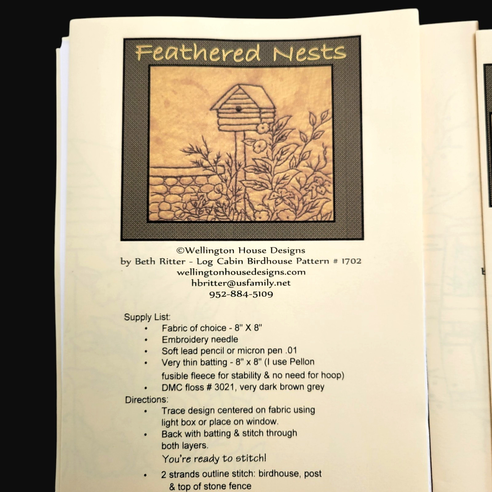 Feathered Nests Welington House Designs Finishing Quilt & Emboider Patterns #171