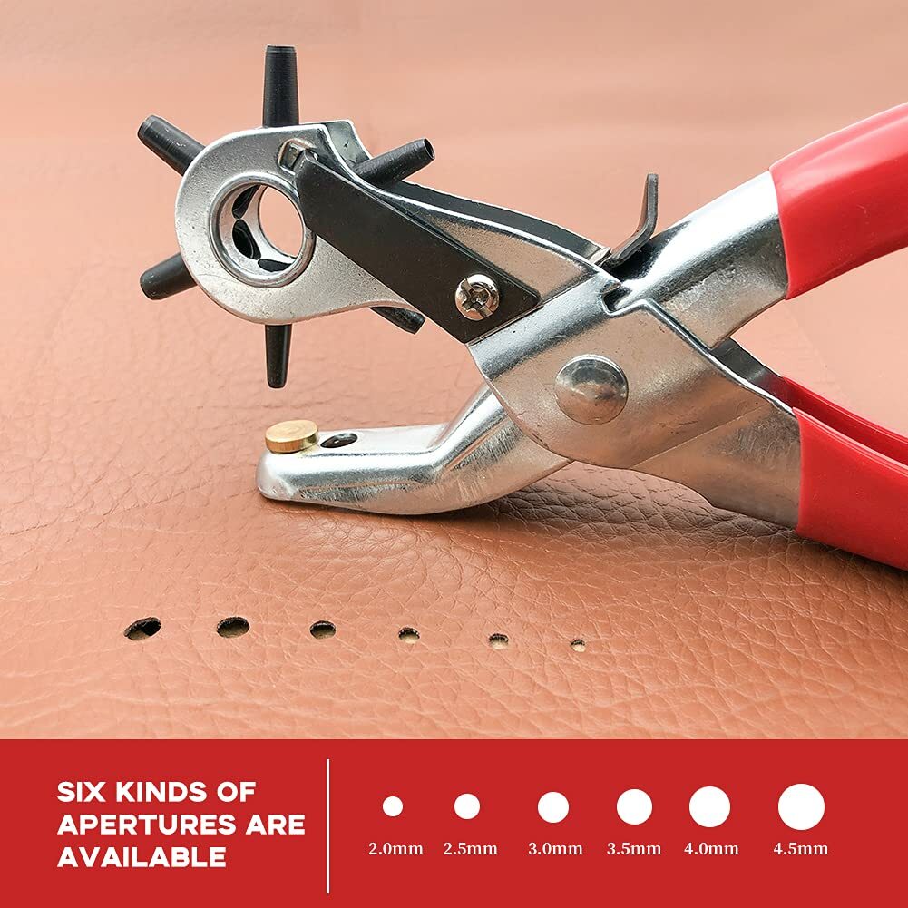 Leather Hole Punch Belt Tool 6 Sizes Puncher Revolving Pliers Heavy Duty +Marker