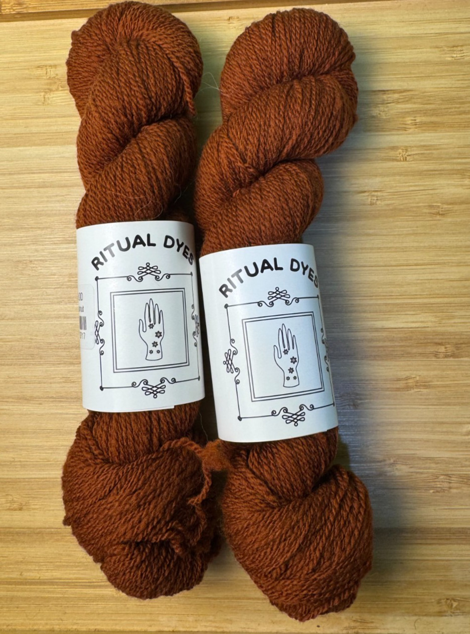 Ritual Dyes Maven Chestnut Yarn 100% Rambouillet Wool 2-ply Fingering Full Skein
