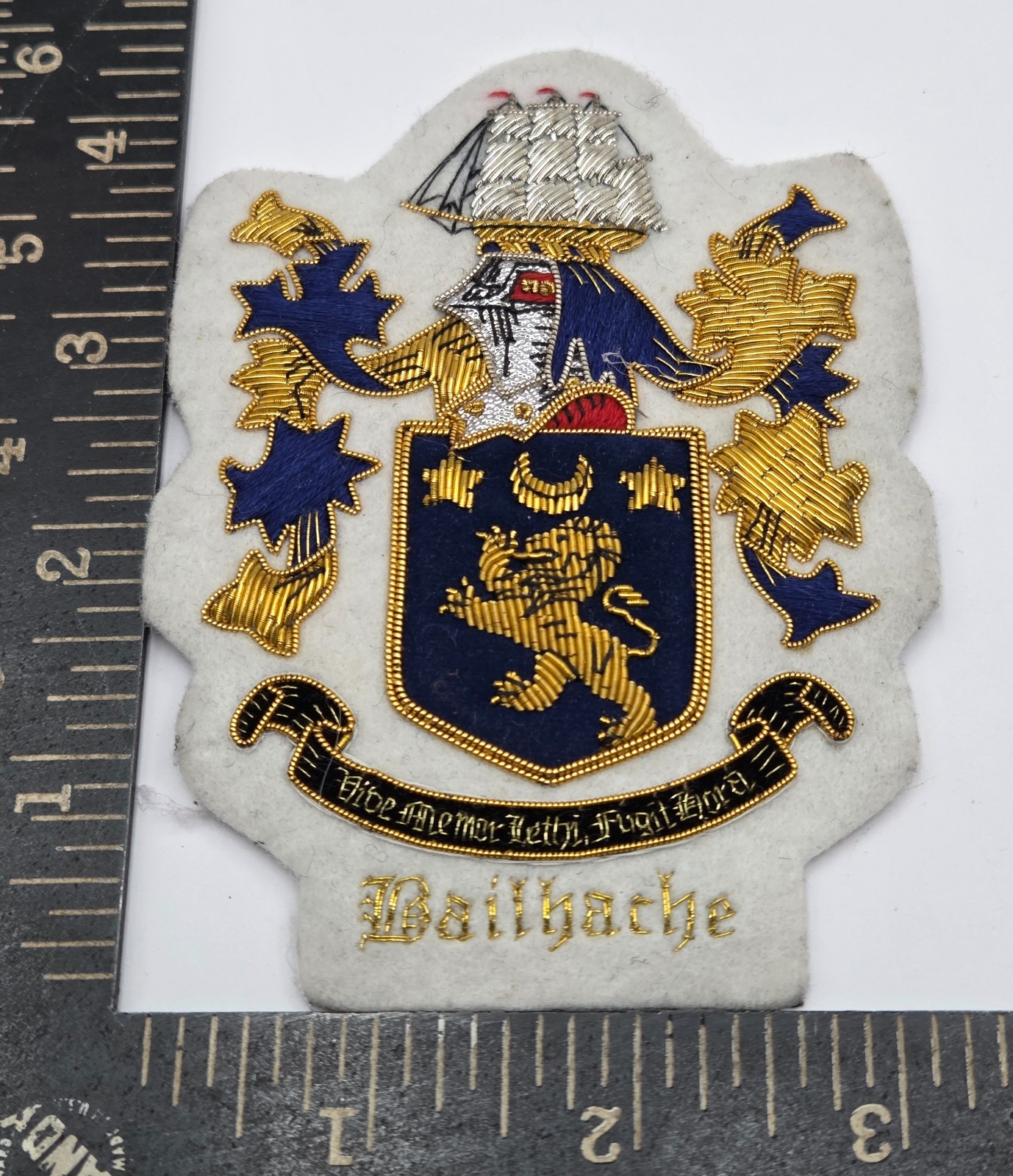 Baillache Family Crest Coat of Arms Bullion Embroidered Sew On Heraldic Patch