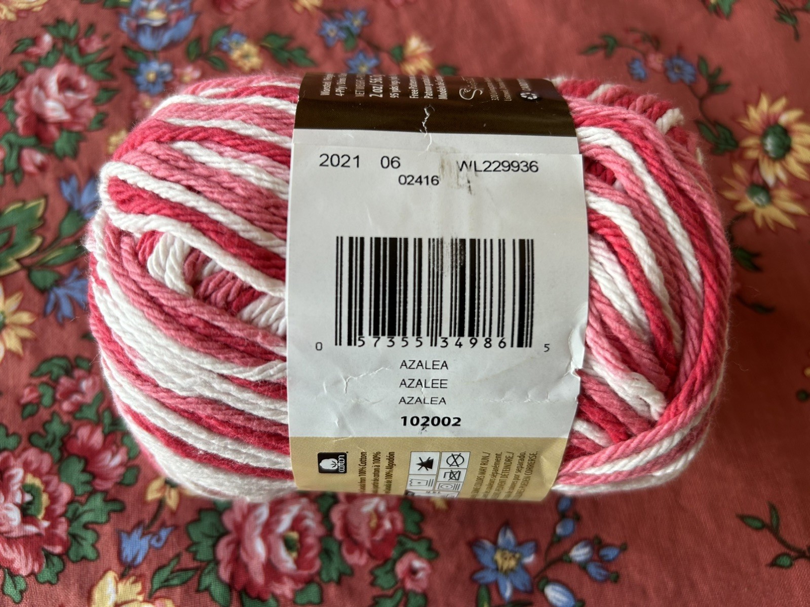 Lily Sugar ‘N Cream Cotton Ombre Yarn AZALEA #02416 Red Rose White 2 oz.