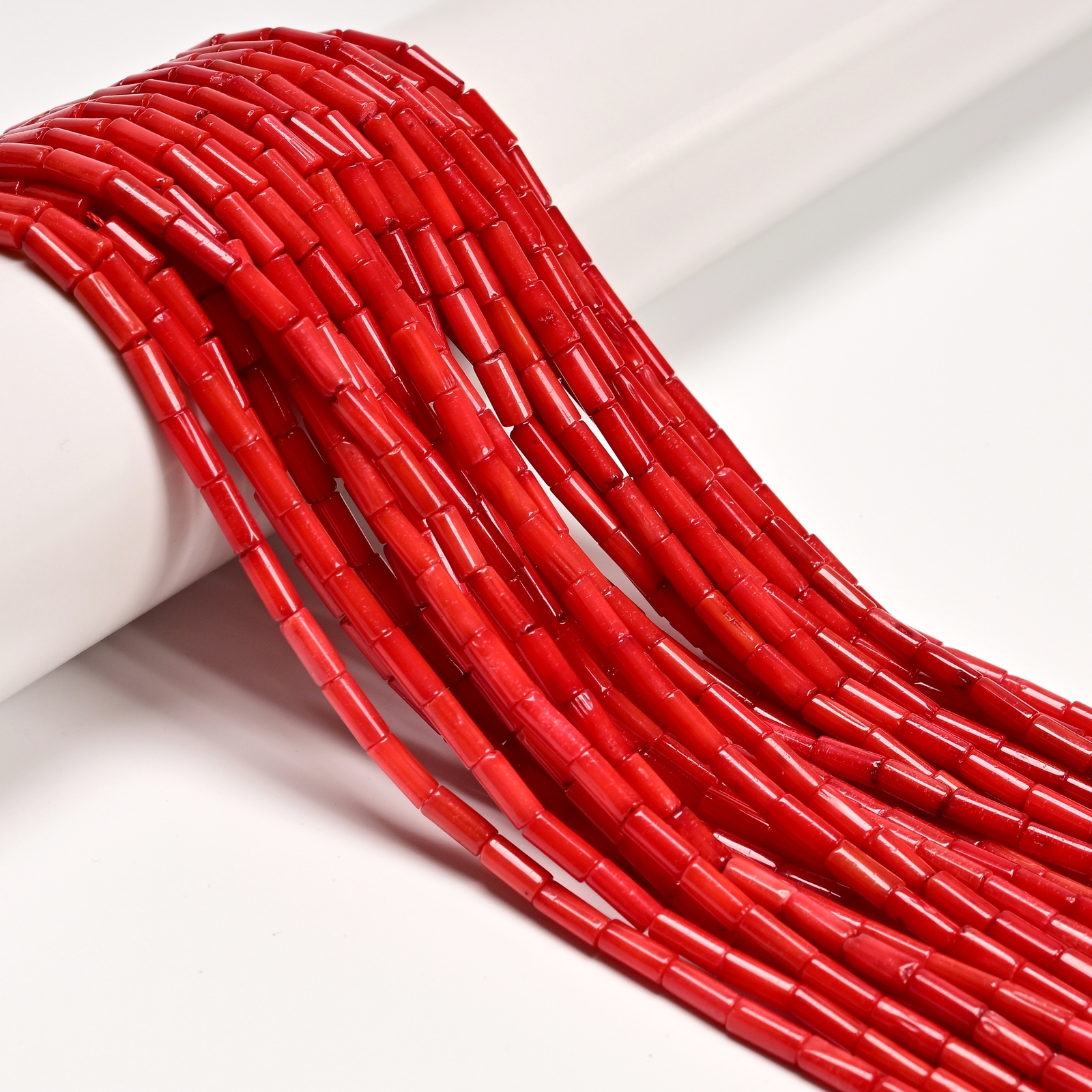 Red Bamboo Coral Round Tube Shape Beads Size 4x7mm 15.5” Strand