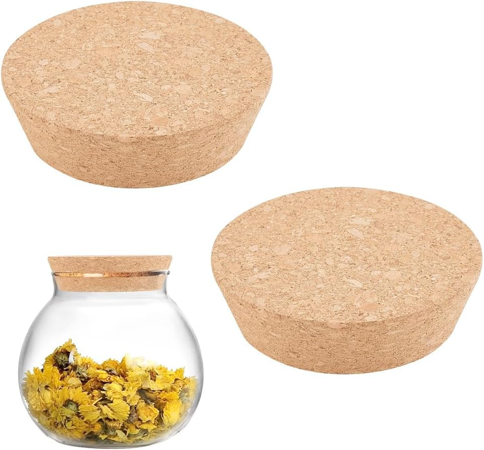 2Pcs Large Cork Lids for Jars, Cork Bottle Stoppers, Tapered Cork Plugs Natural