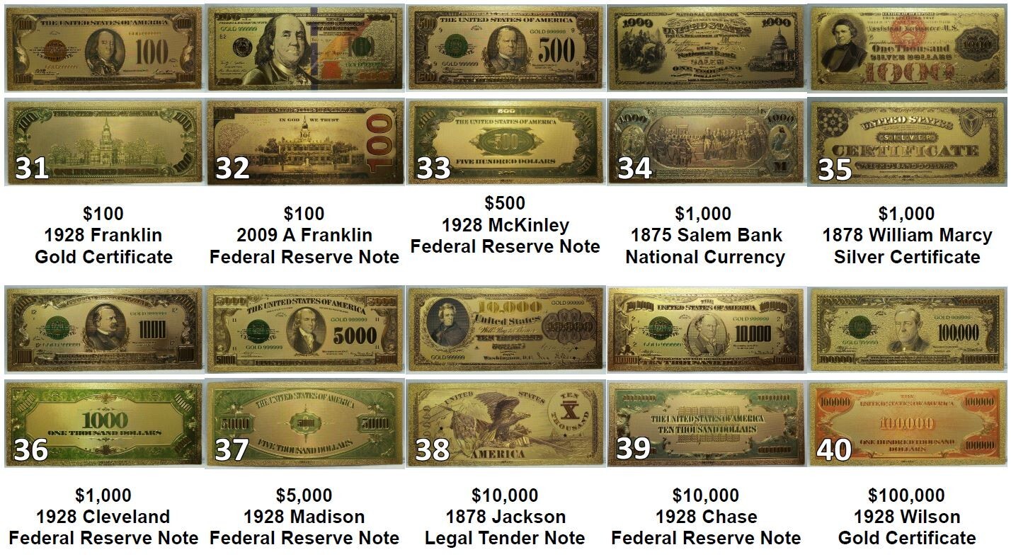 24K Gold-Plated Foil Note Currency Bill Paper Money Novelty Famous Cash