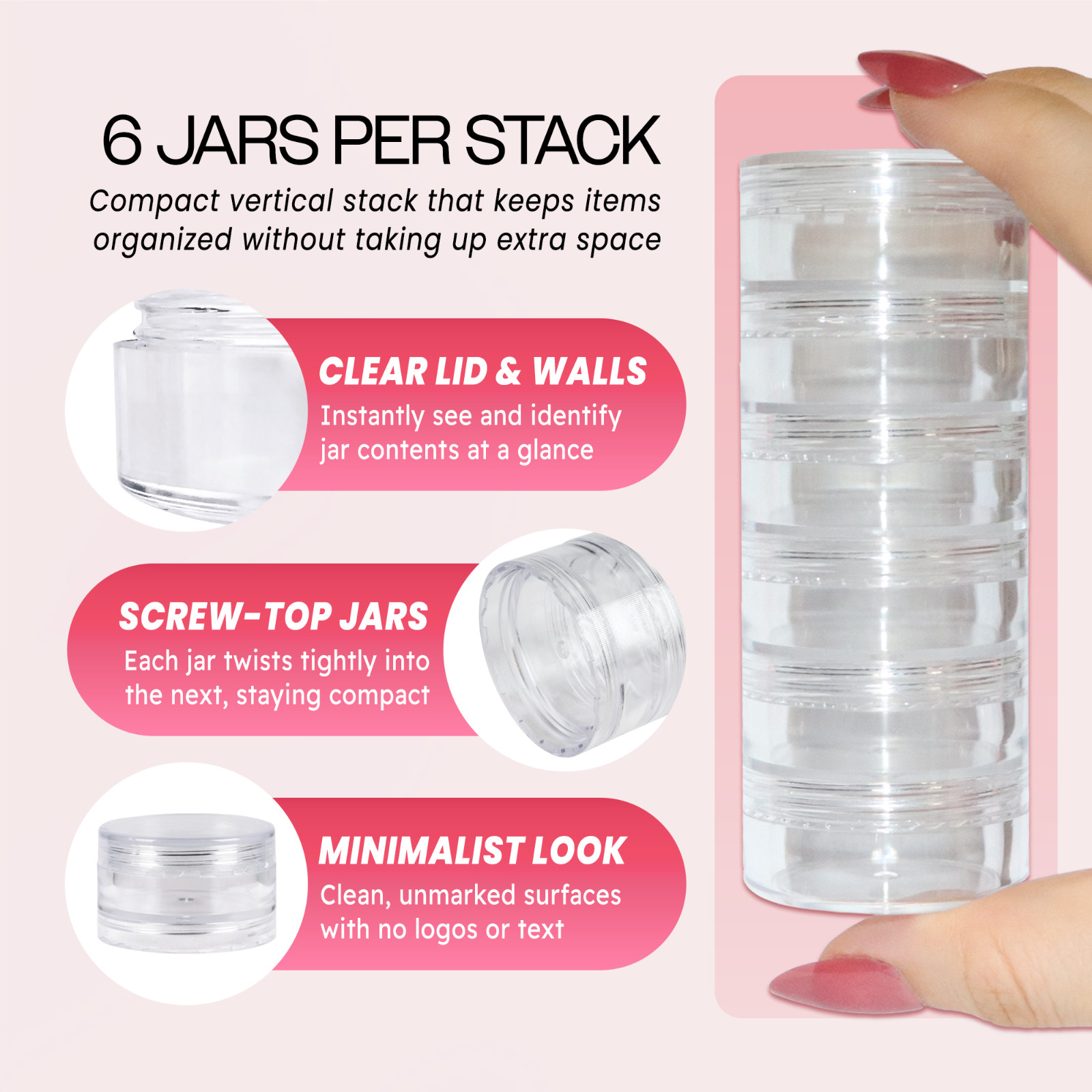 12 Pieces 10G/10ML Acrylic Stackable Clear Round Container Jar with Screw Cap