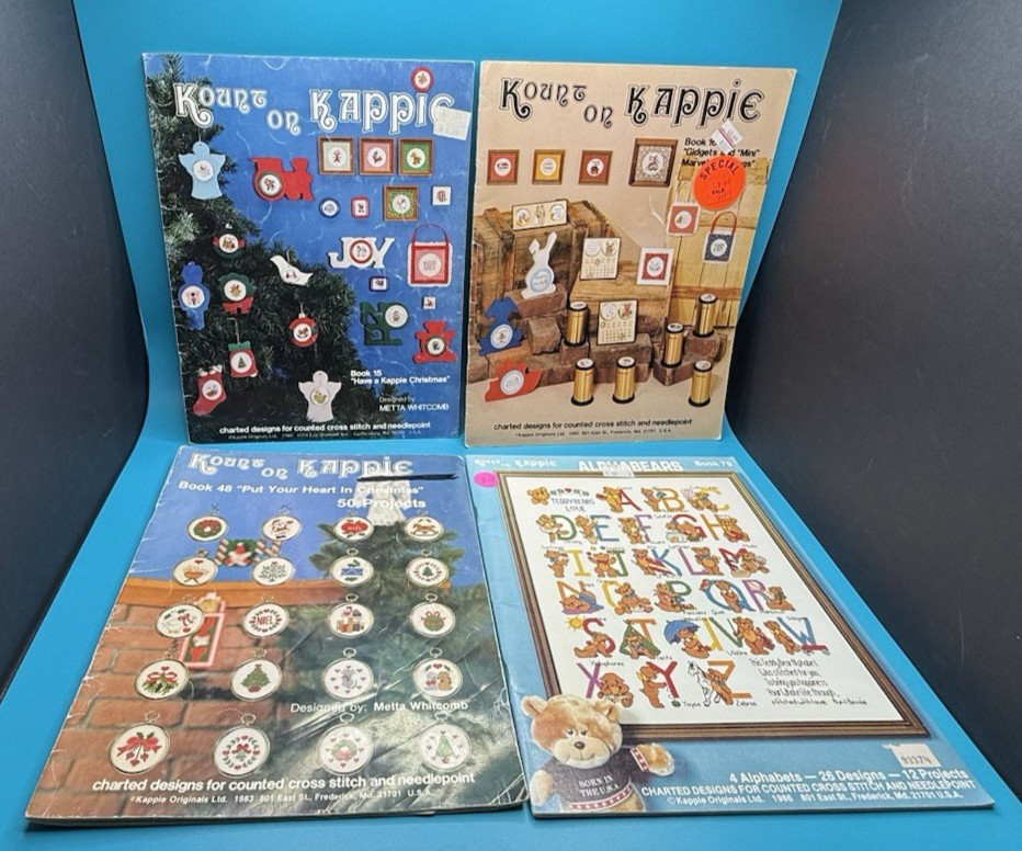 Lot of 4 Kount on Kappie Mixed Themes Cross Stitch Pattern Booklets