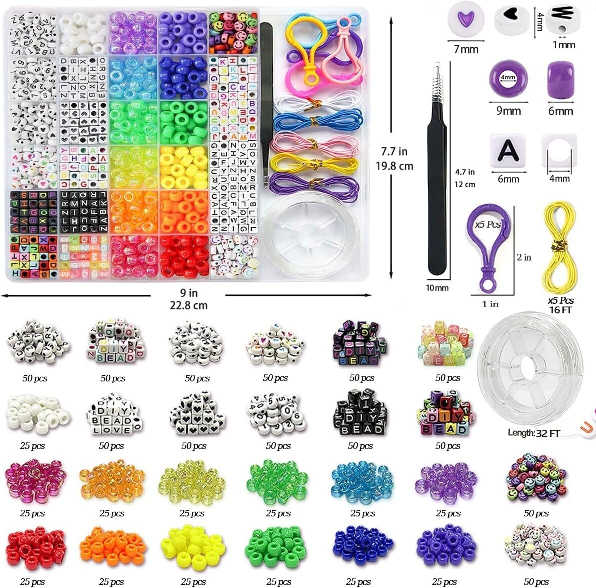 1300 Pcs DIY Crafts Beads Friendship Bracelet Kit Minimum age 3 years Up