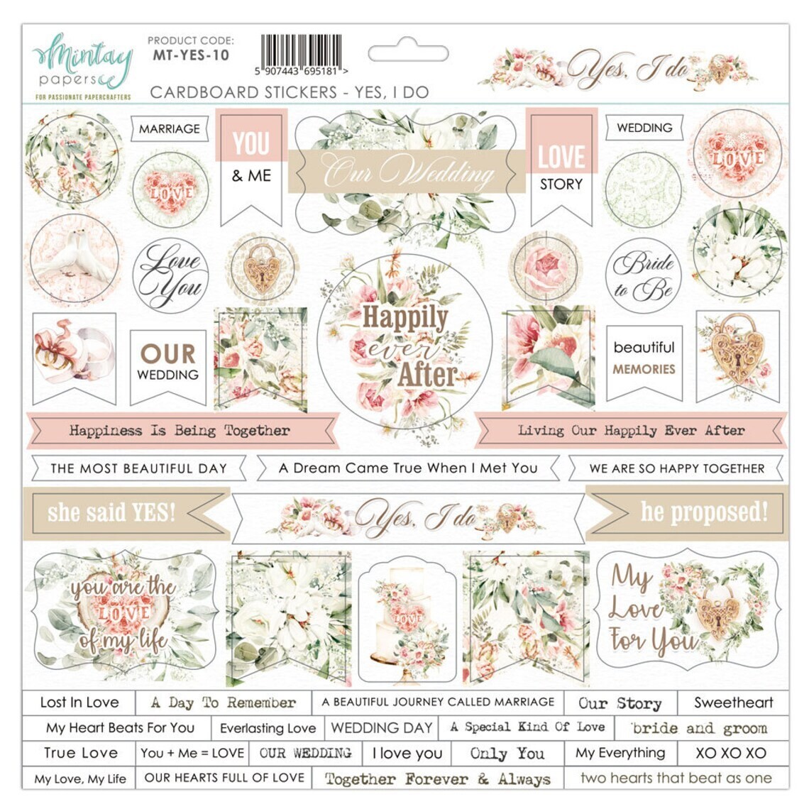 Mintay Stickers YES, I DO 12 x 12 Cardboard Sheet Scrapbook Journal Planner