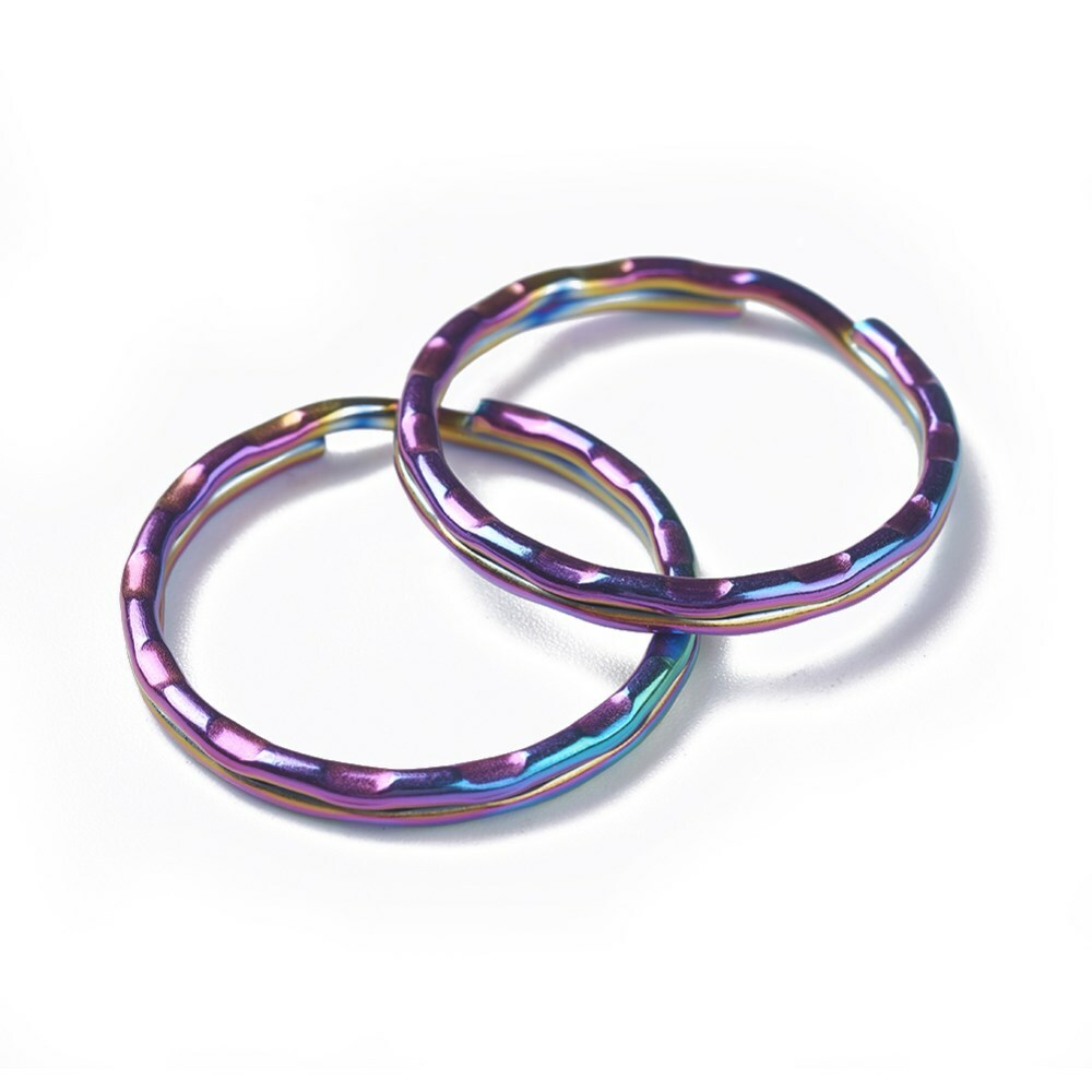 Stainless Steel Rainbow Split Key Rings 25mm ~ 1″ Hammered Iridescent