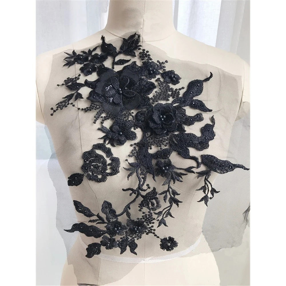3D Flowers Beaded Lace Fabrics Applique Embroidery Sewing On Patches