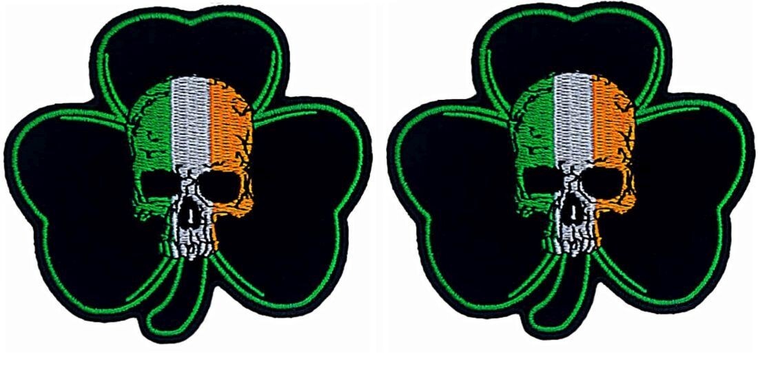 Irish Shamrock Skull Embroidered Patch |2PC -3.5 inch -iron on Sew on