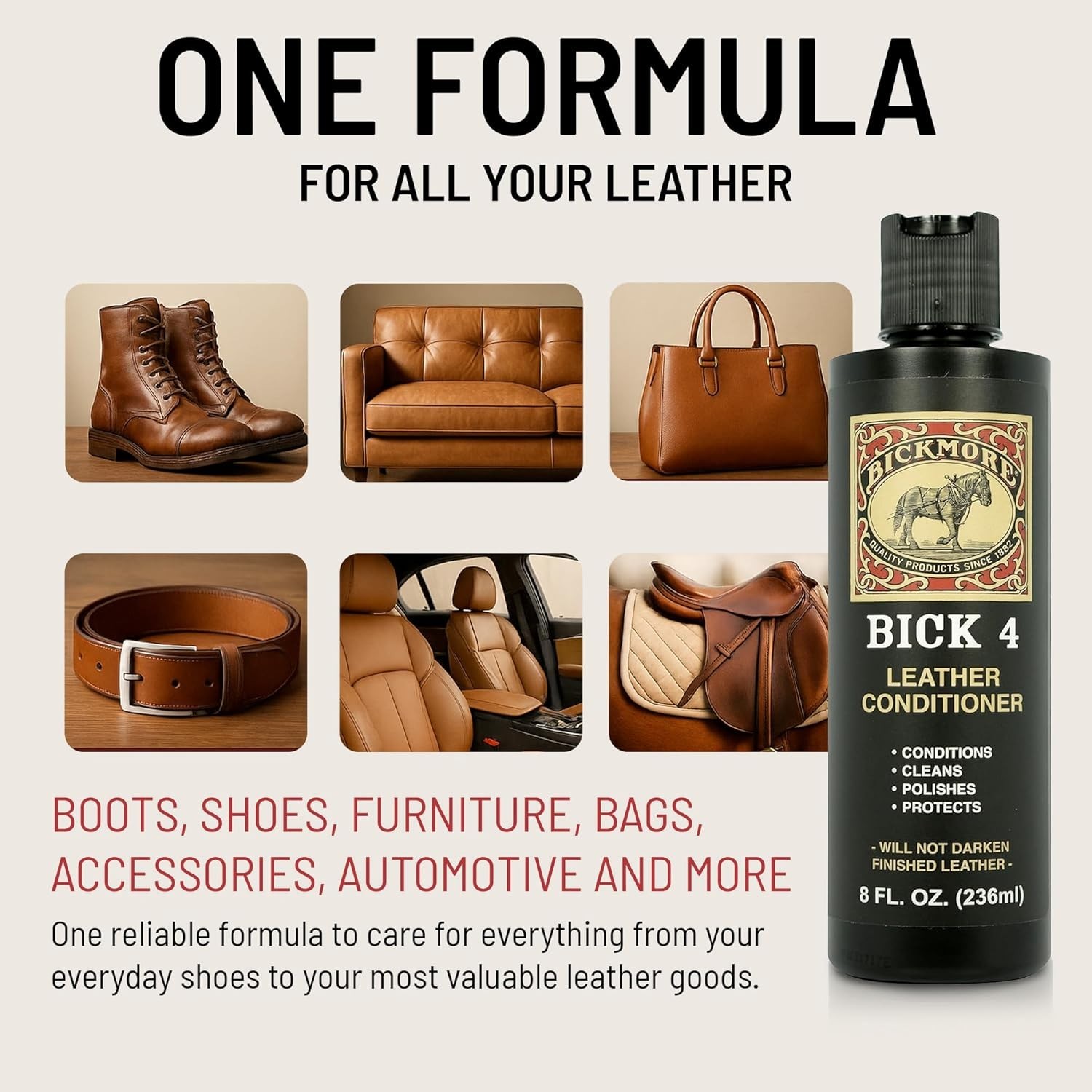 Bick 4 Leather Conditioner and Leather Cleaner 2 oz – Will Not Darken Leather…