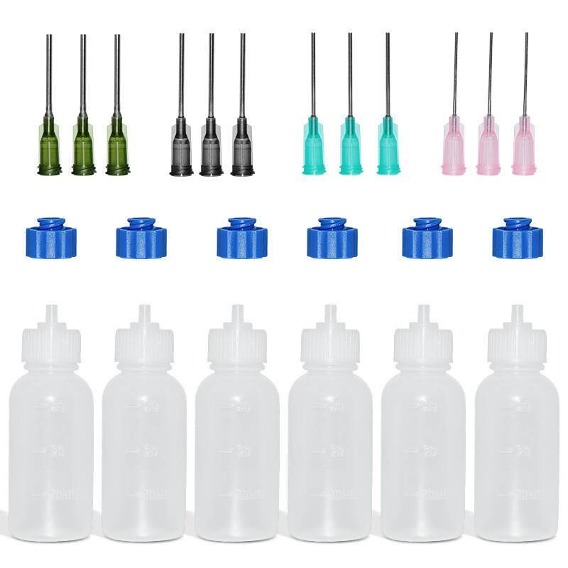 6Pc 30ml Clear Precision Applicator Bottle ,12Pcs Needle Tip, Squeeze Bottle NEW