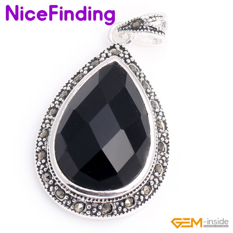 Assorted Gemstones Marcasite Teardrop Necklace Enhancer Pendant Jewelry Women
