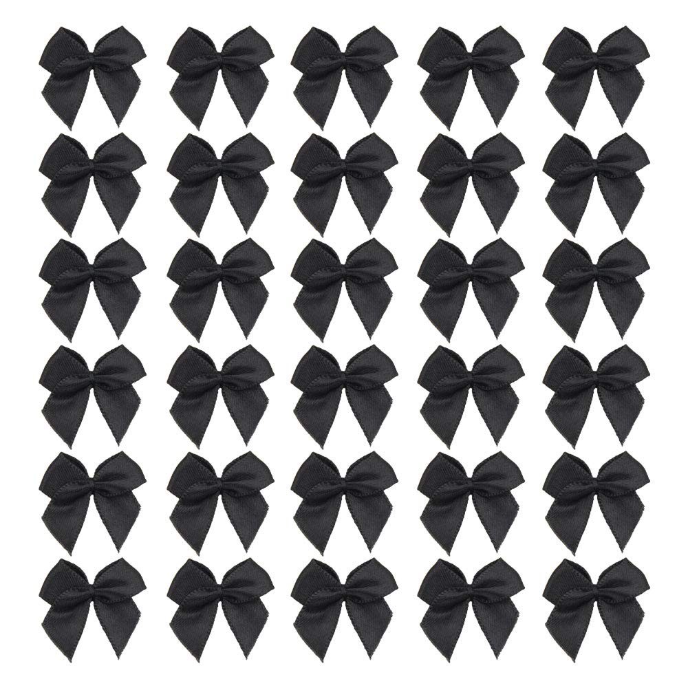 50pcs Boutique Mini Black Satin Ribbon Bows Flowers Appliques DIY Craft for S…