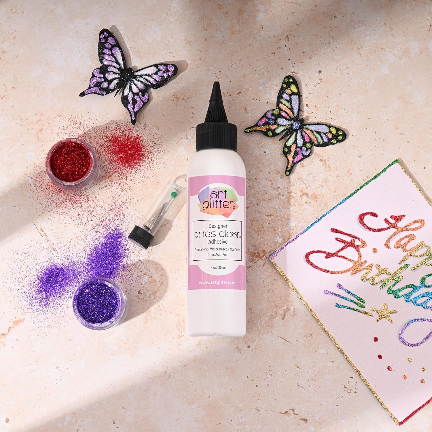 Art Institute Glitter Designer Dries Clear Glue, 4Oz Bottle with Ultra Fine Meta