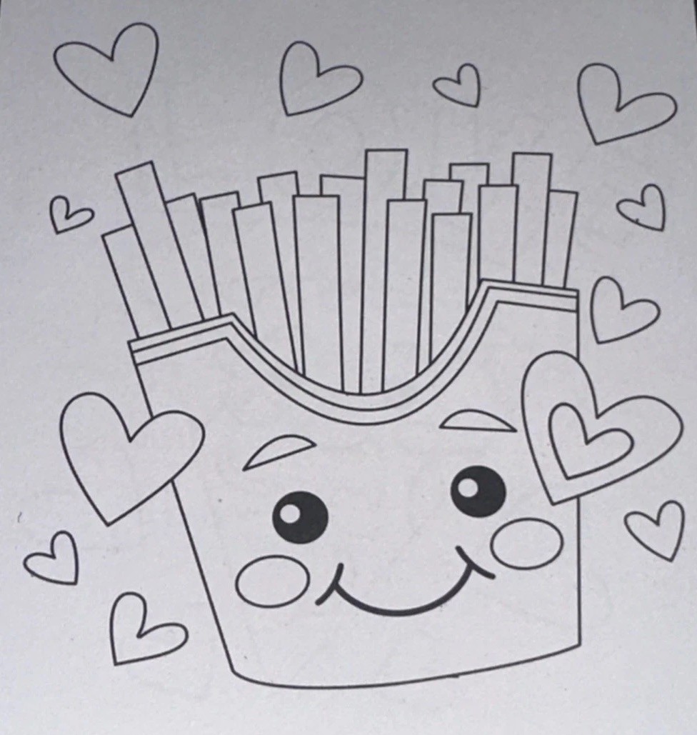COLORING SHEETS BOOK✨🌭✨🍟✨🍕✨🍔✨5” X 4”✨LOVE✨FUN TIME✨CUTE✨AWESOME✨❤️💫