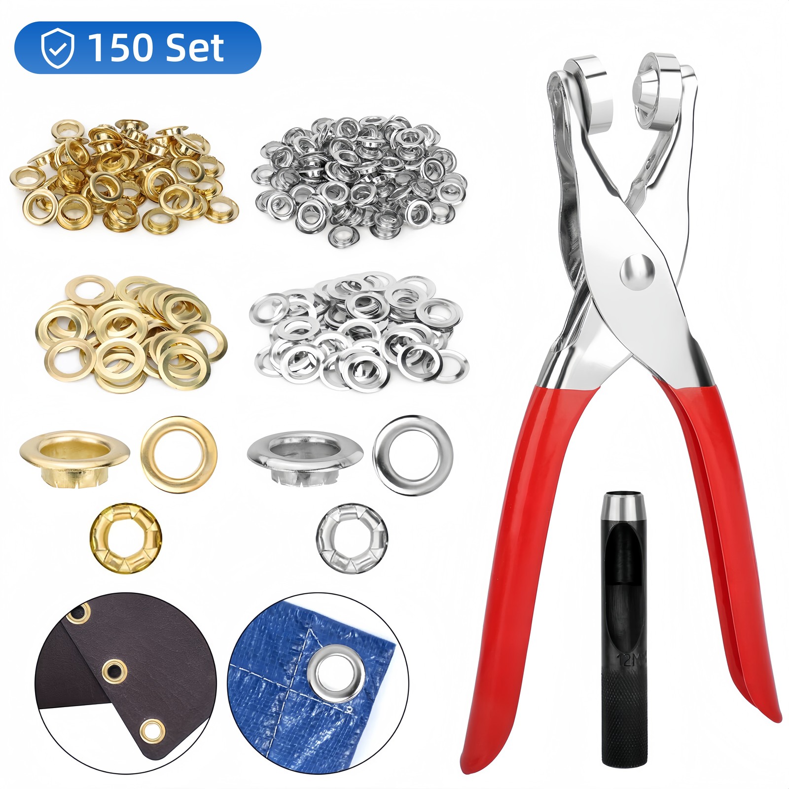 150 Set 1/2″ Grommet Eyelets Button Kit for Leather Craft with Hole Punch Pliers