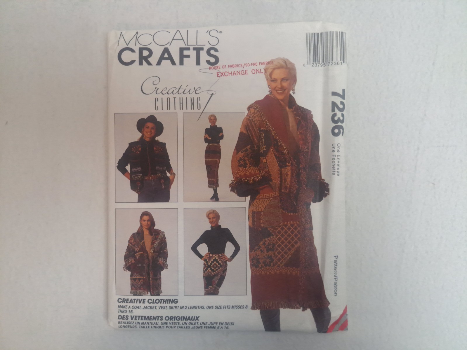 McCall’s Pattern – Afghan Coat, Jacket, Vest, & Skirt (All Sizes) #7236 – Uncut