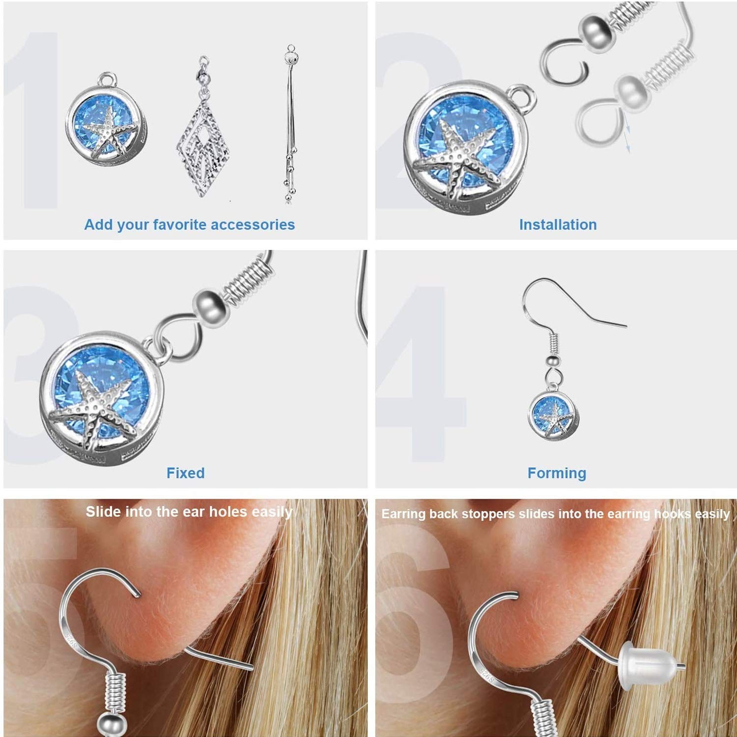 100 PCS / 50 Pairs 925 Sterling Silver Earring Hooks, Hook Ear Wires with 100…