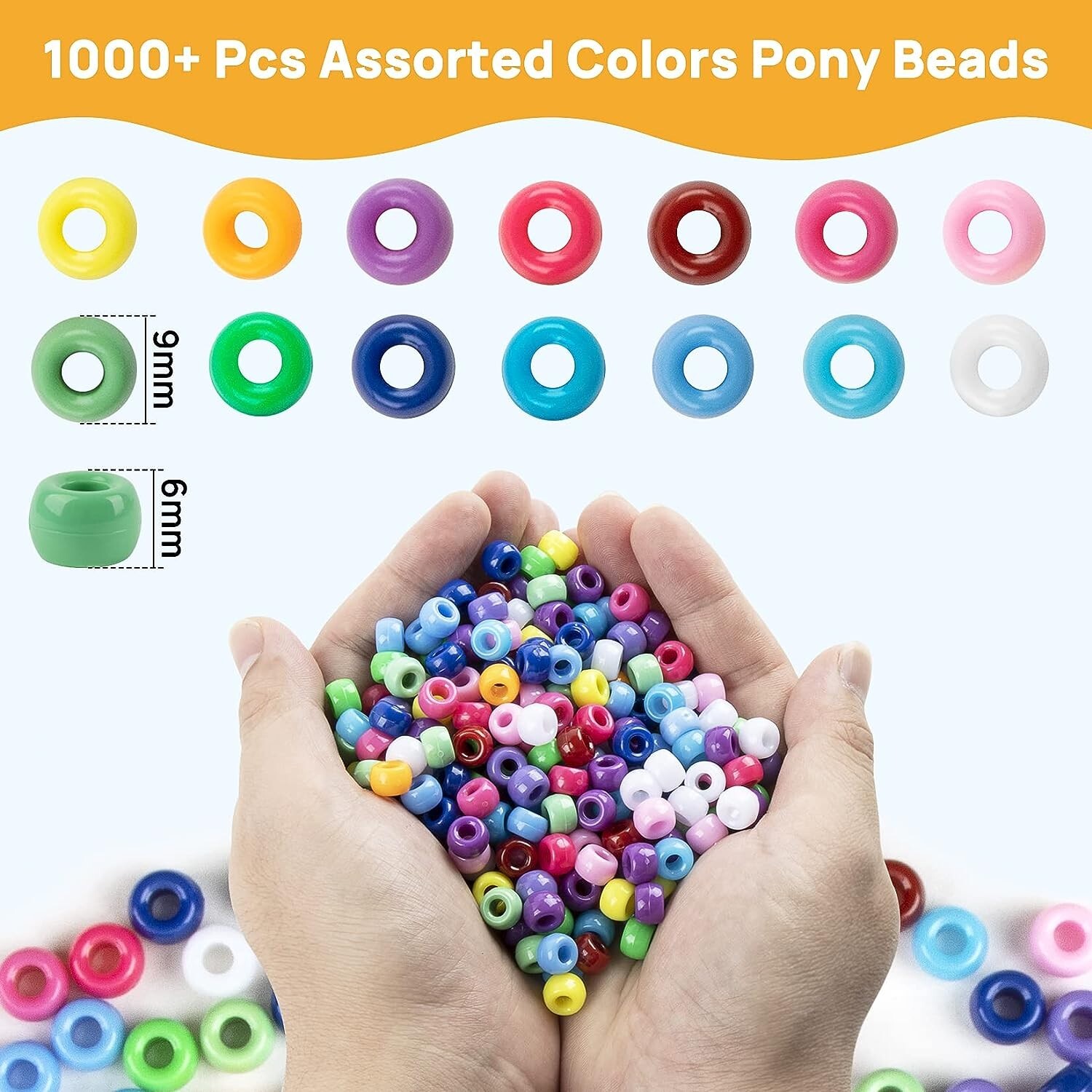 1000+ Pcs Pony Beads Bulk – Plastic Bracelet Beads 6X9Mm Pony Beads for Bracele