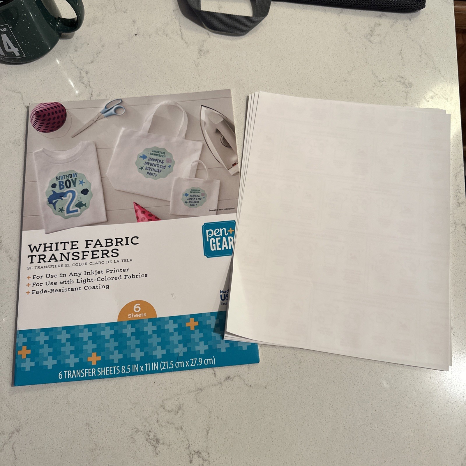 4 Sheets Pen + Gear White Fabric Transfers 8.5 x 11” Any Inkjet Printer Light Fa