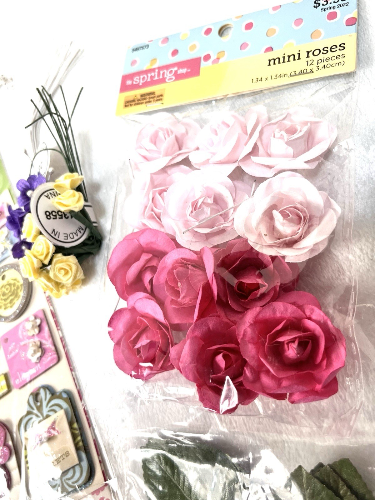 Craft Lot Floral Embellishments Roses Leaves Lace Scrapbooking Cardmaking Mixed