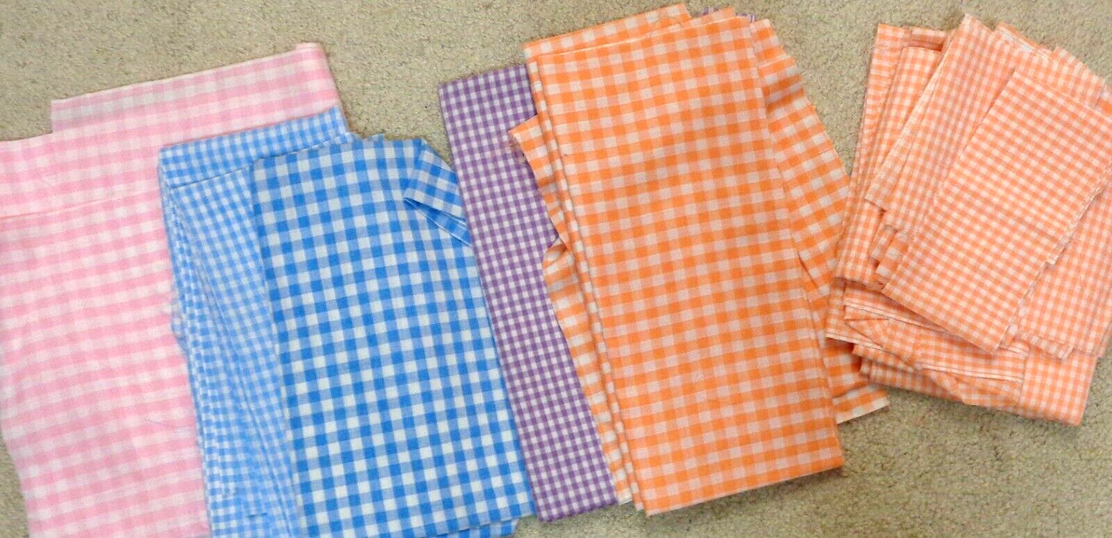 Assorted Vintage Gingham Check Fabric Pieces Sizes Varies