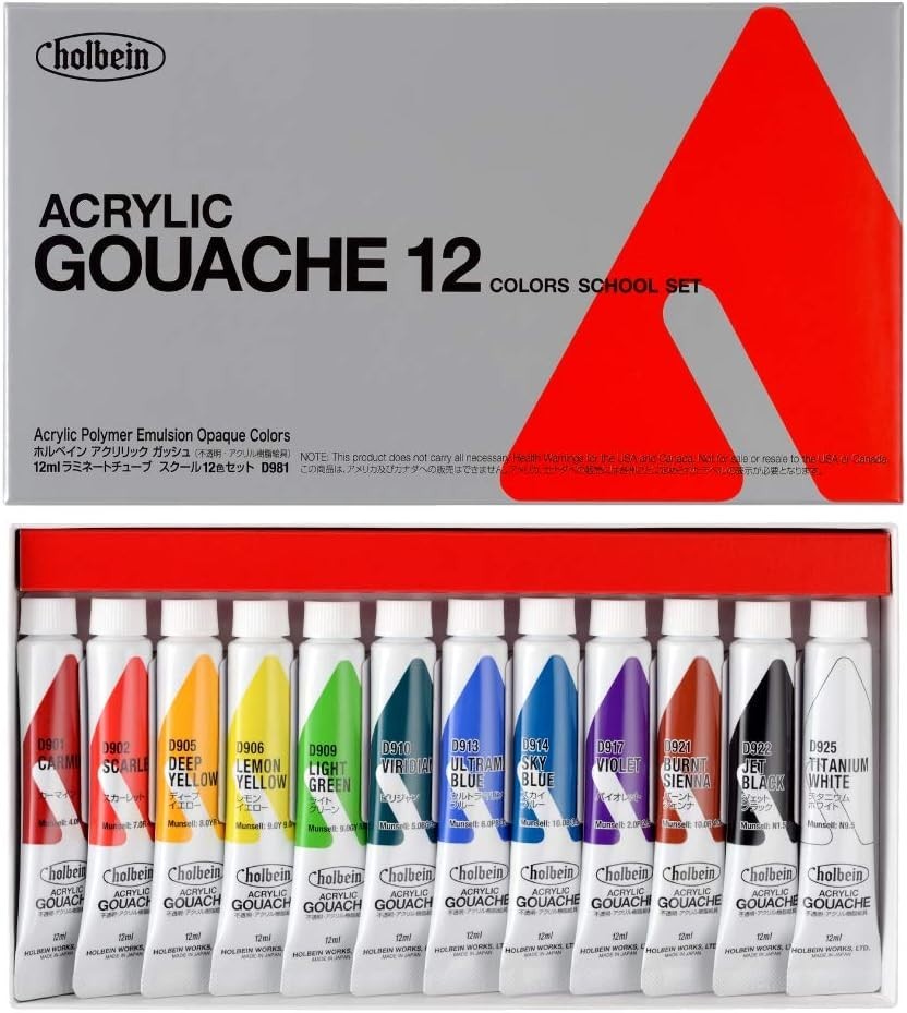 HOLBEIN ACRYLIC GOUACHE Opaque Matte Color Set of 12 ~ Color Series ~ D981 ~ New