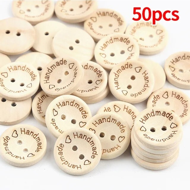 50Pcs Natural Color Wooden Buttons for Handmade Craft, DIY Sewing Accessories